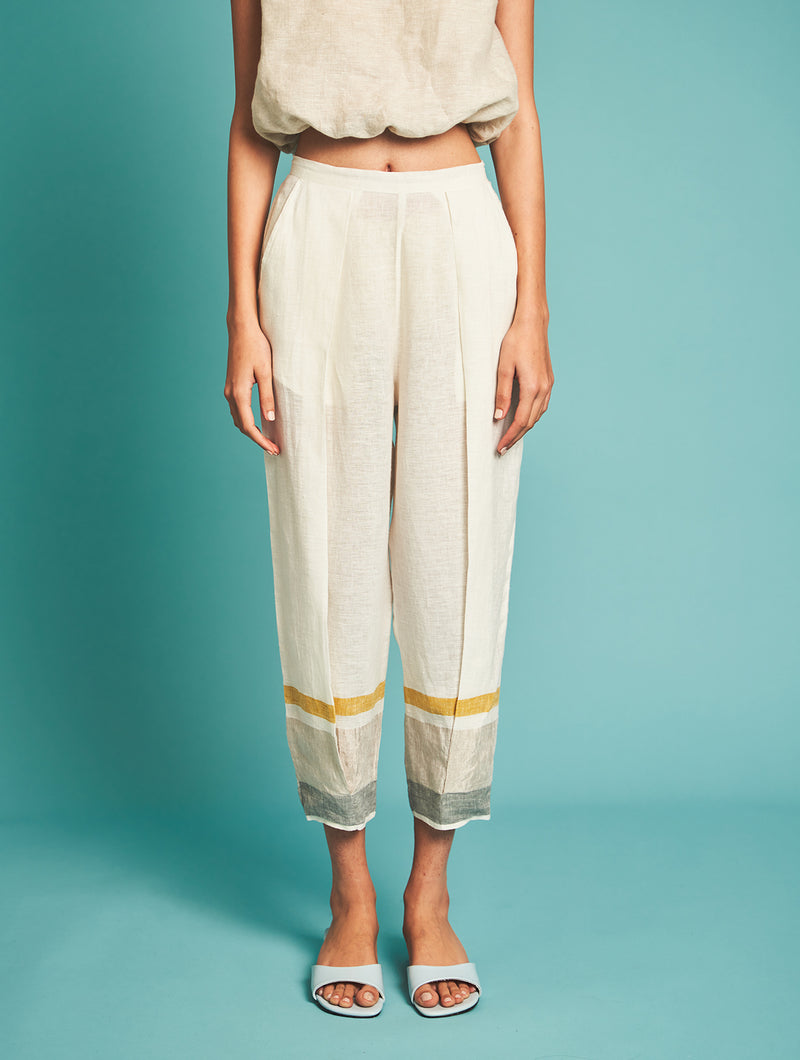 Manan   I   Manan - Vara Pleated Pants - Ivory  Border Collection - Shop Cult Modern
