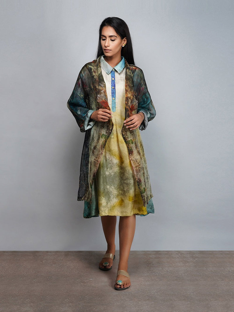 Yavi   I   Silk Printed Dress With Printed Silk Organza Jacket - Shop Cult Modern