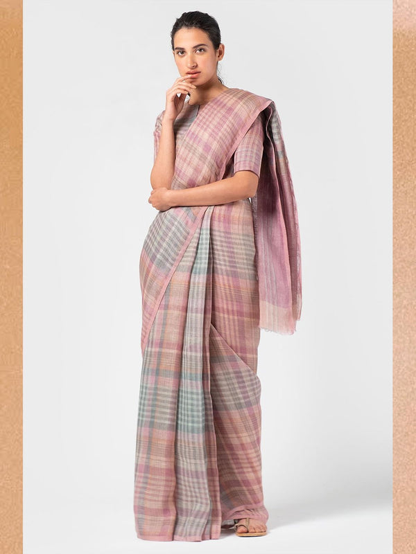 Anavila  I   mulberry-multi-plaid-sari - Shop Cult Modern