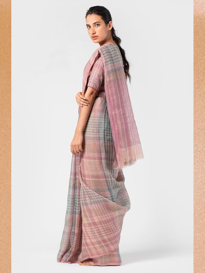 Anavila  I   mulberry-multi-plaid-sari - Shop Cult Modern