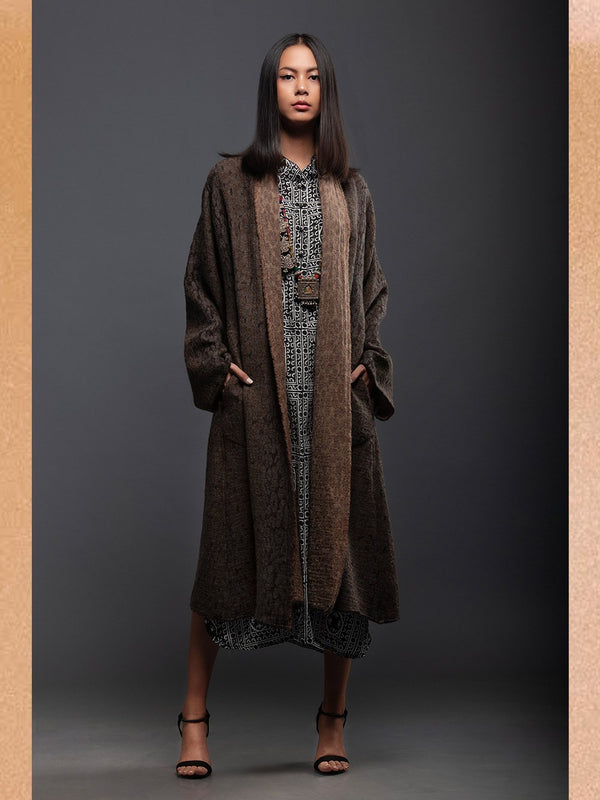 Sanskar by Sonam Dubal - Brown Textured Boiled Wool Cape - Shop Cult Modern