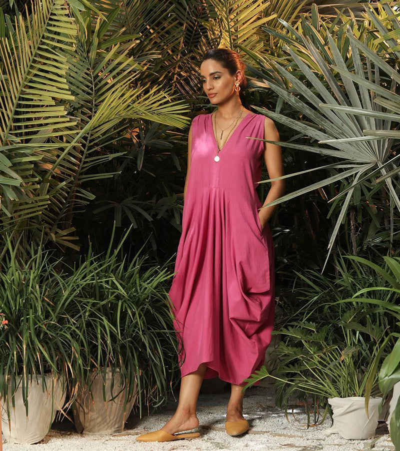 Khara Kapas   -   Unfurling Petal Pink side cowl dress - Another Day in Paradise - Shop Cult Modern