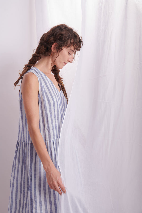 The Plavate I Ranis Will catch up later Dress in Blue stripes Linen Blue Stripe Daily Collection AW22-08 - Shop Cult Modern