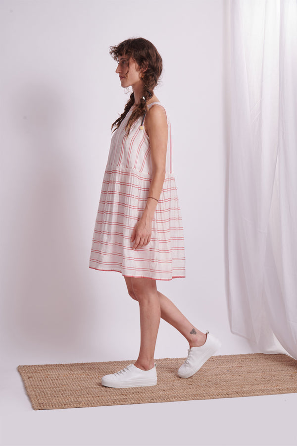 The Plavate I Novo Darino Sunday Everday Dress Silk Pink Red Stripes Daily Collection AW22-06 - Shop Cult Modern