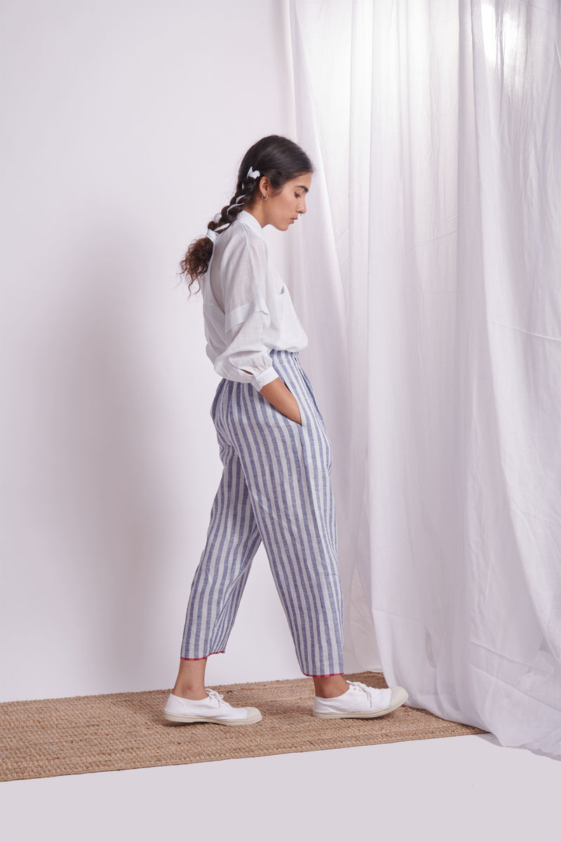 The Plavate I Myakinino Comfy in my skin Co-ord Set Silk Linen Blue Stripe Daily Collection AW22-27 - Shop Cult Modern