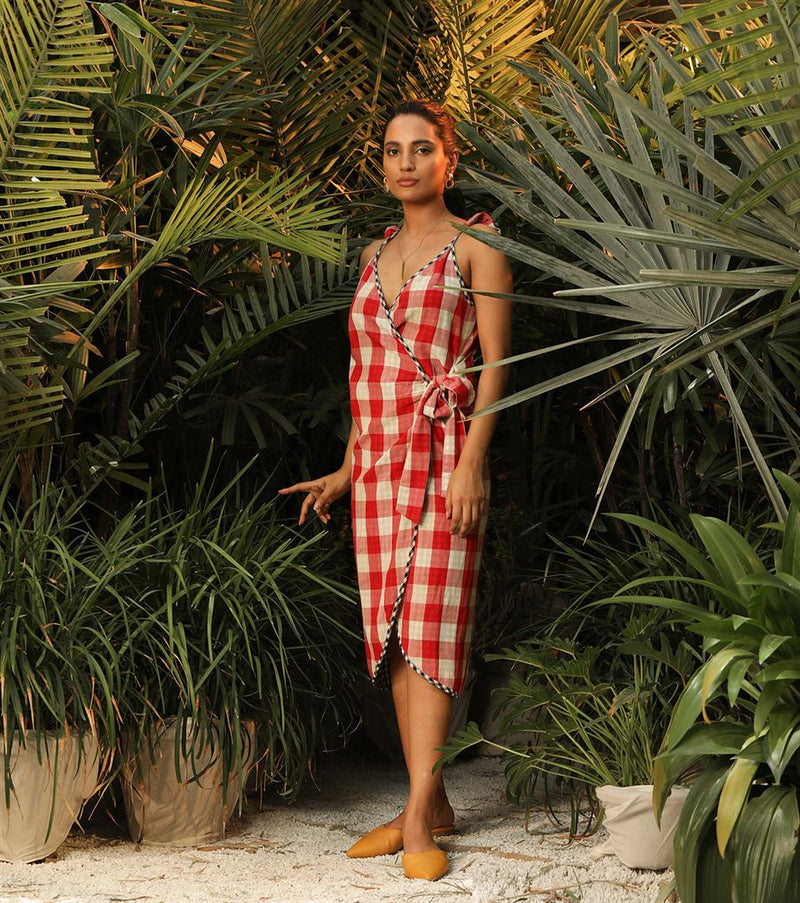 Khara Kapas   -   Cherie Red checkered wrap dress Cherie - Another Day in Paradise - Shop Cult Modern