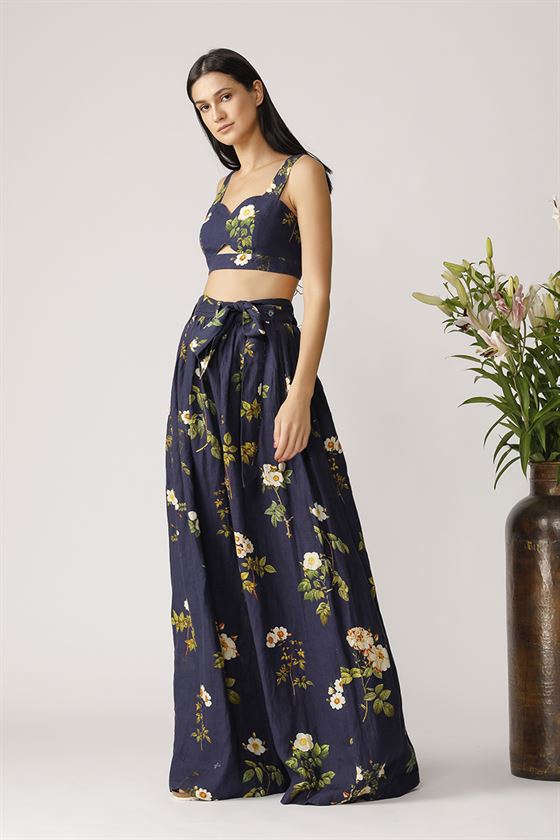 Payal Pratap   -   Navy Trellis Printed Palazzo   Morning Glory - Shop Cult Modern