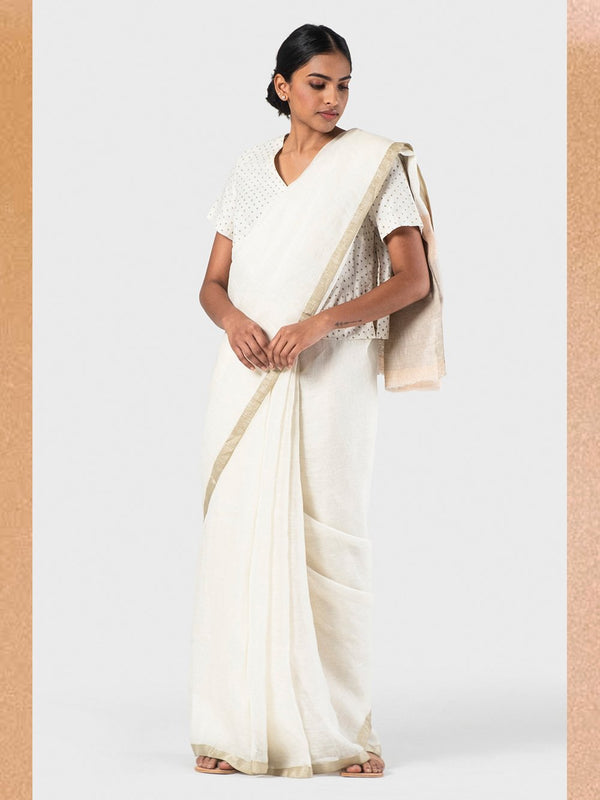 Anavila  I   ivory-basic-zari-sari - Shop Cult Modern