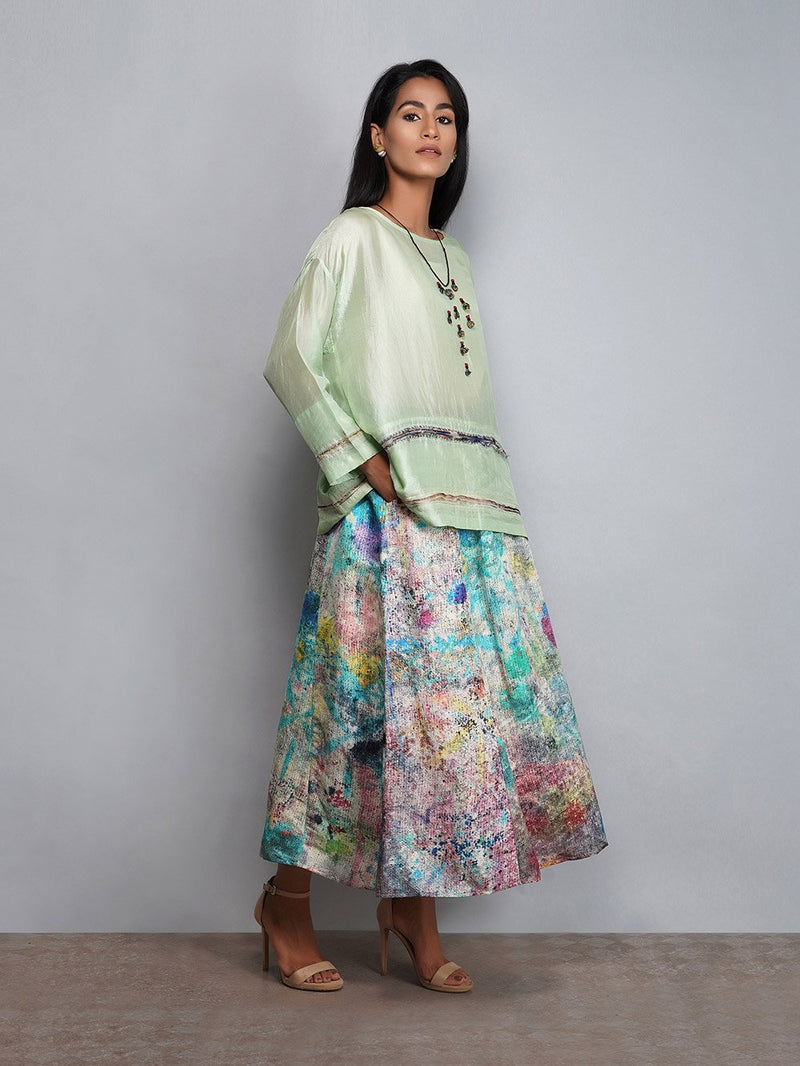 Yavi   I   Soid Silk Top Wth Printed Skirt - Shop Cult Modern