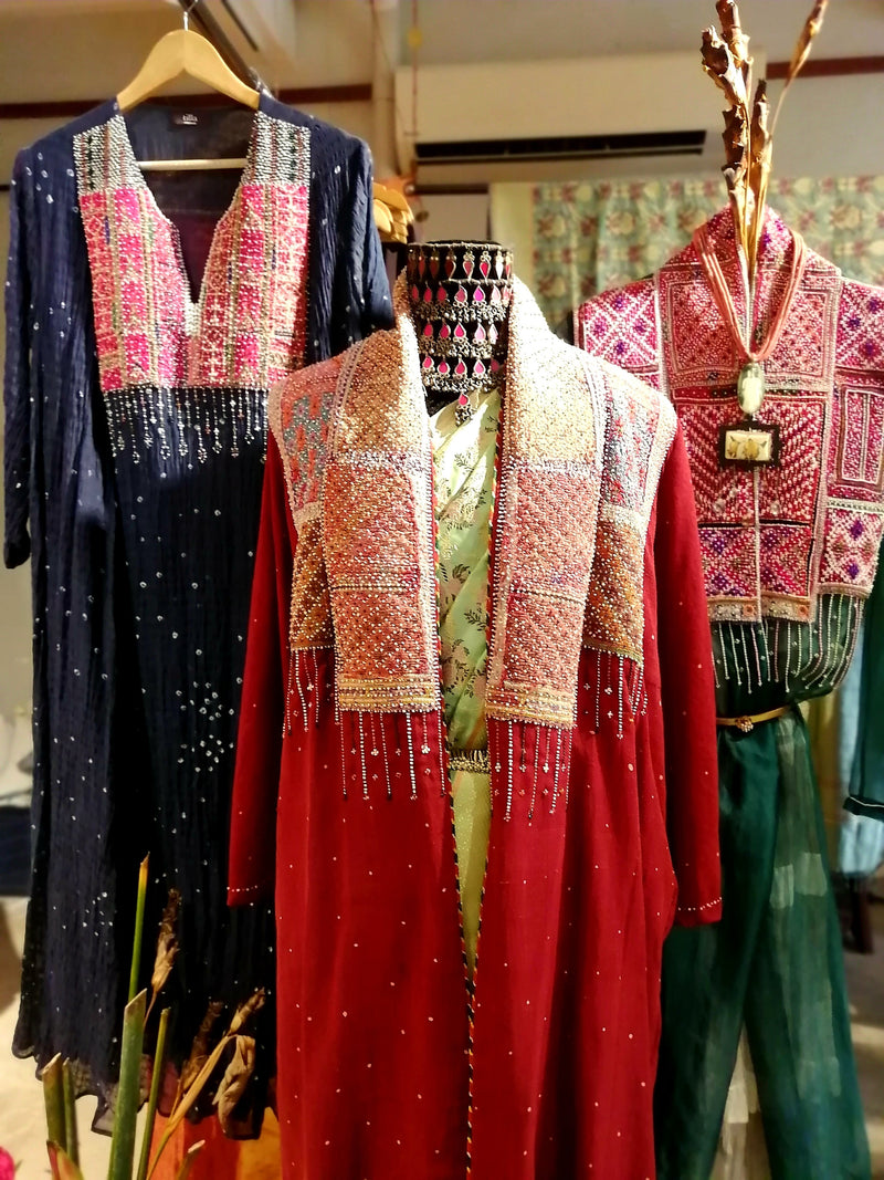 Tilla By Aratrik Dev Burman - flared-kurta-badhani-with-antique-kutchi-embroidery - Shop Cult Modern