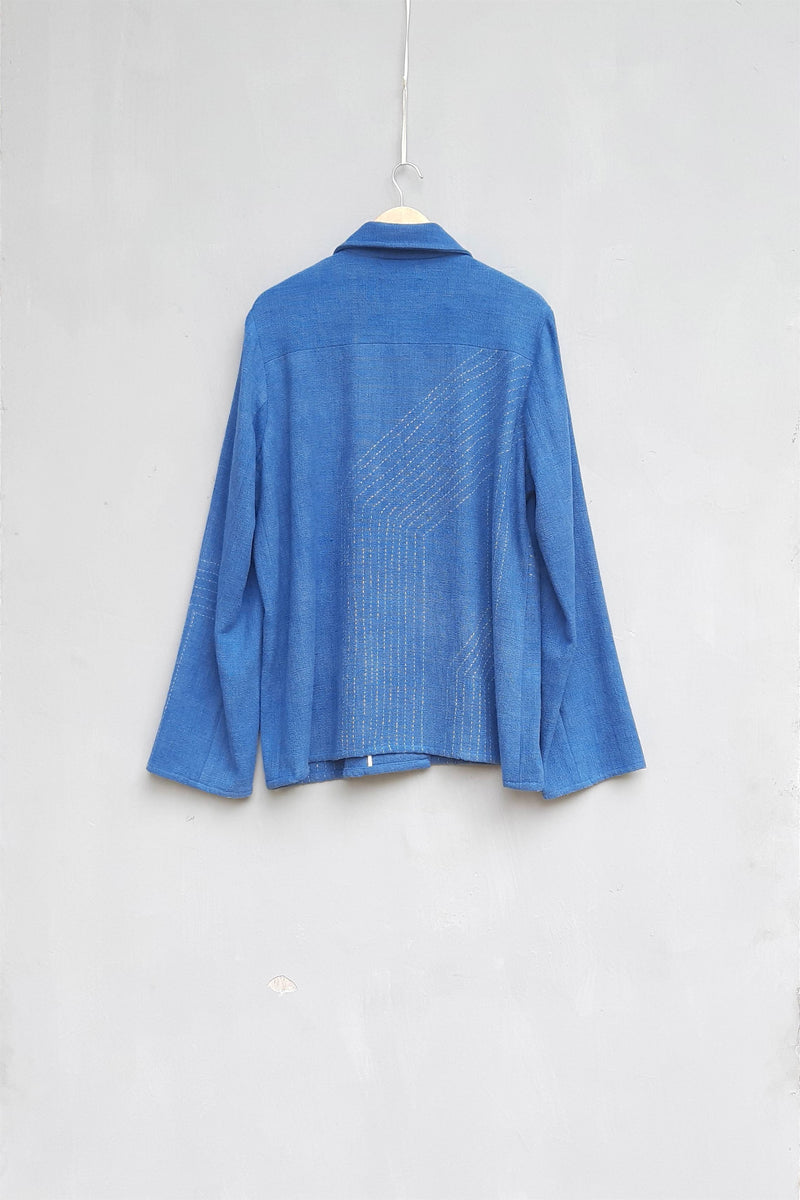 Urvashi Kaur   I   Wakayama JACKET LAMAR 100% handloom cotton Indigo TESSELLATE- 30 - Shop Cult Modern