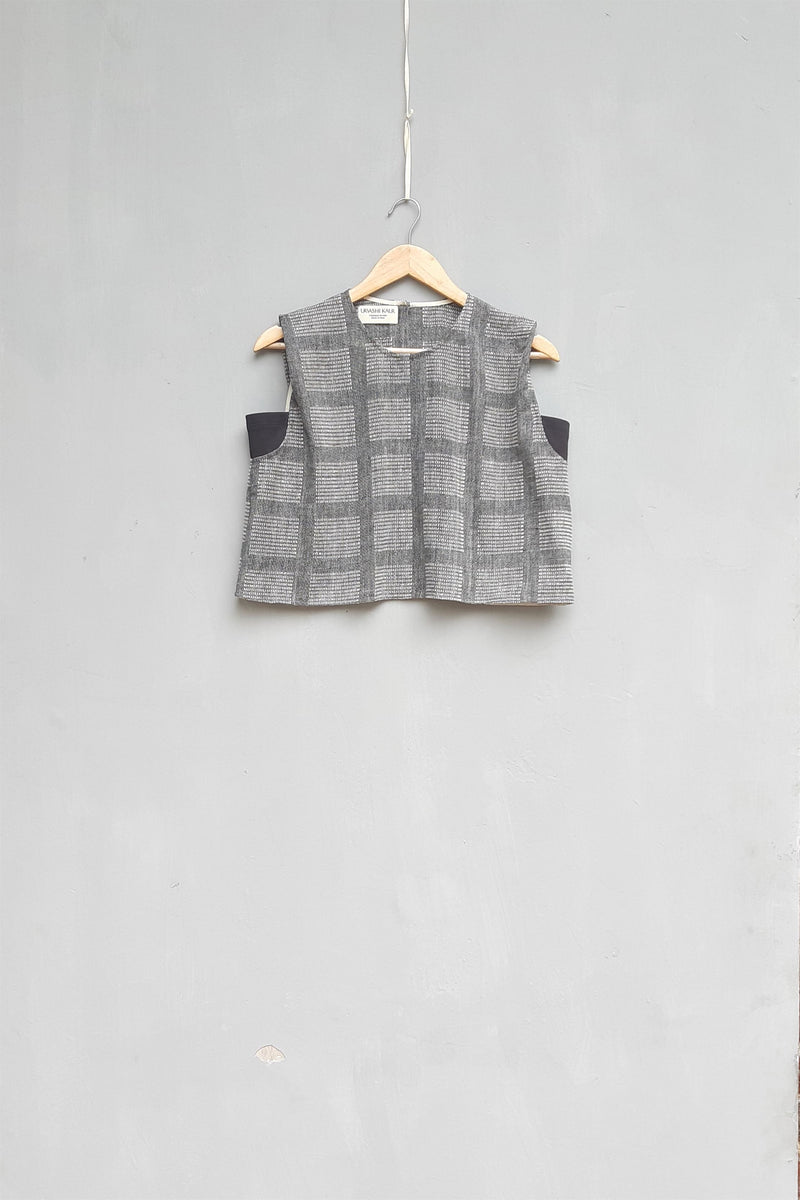 Urvashi Kaur   I   Mito BLOUSE FRIO handloom cotton and linen silk jersey slate TESSELLATE- 45 - Shop Cult Modern