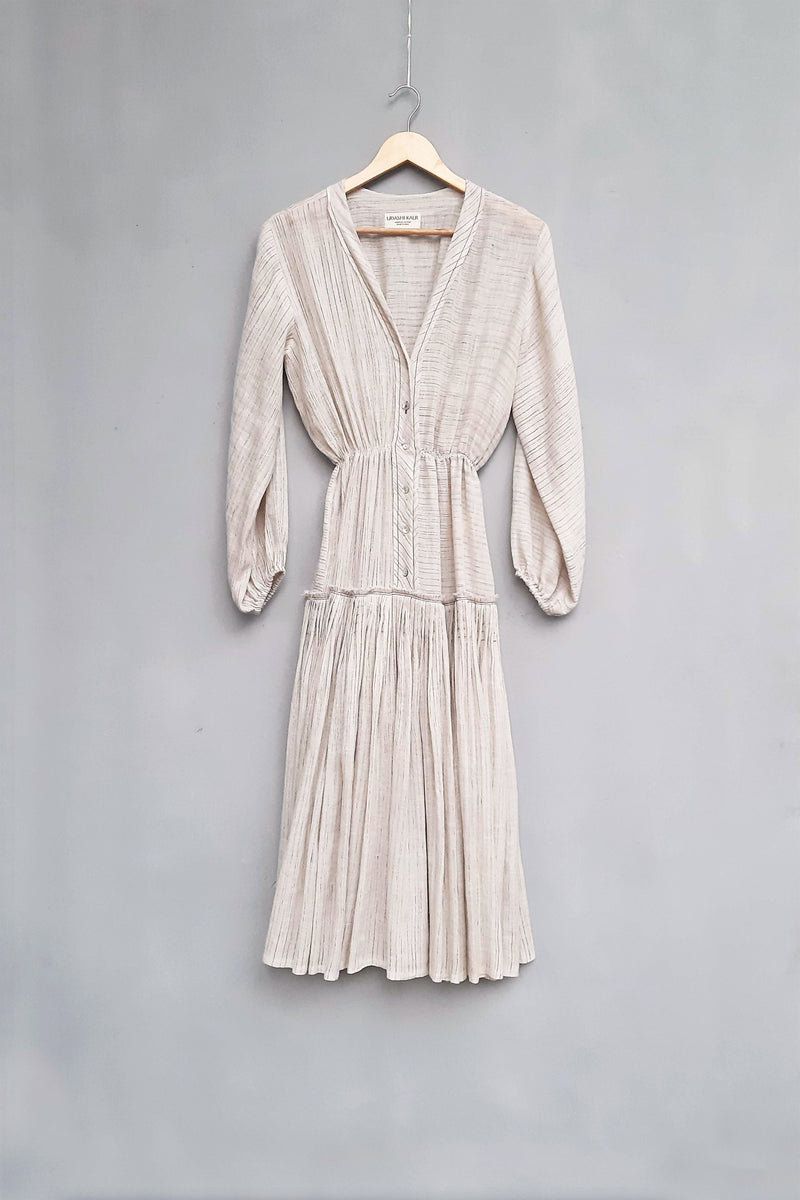 Urvashi Kaur   I   Shanghai DRESS CORINTH DRESS handwoven  linen-cotton nude TESSELLATE- 97 - Shop Cult Modern