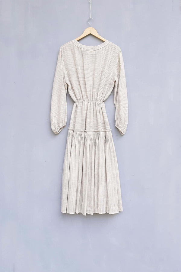 Urvashi Kaur   I   Shanghai DRESS CORINTH DRESS handwoven  linen-cotton nude TESSELLATE- 97 - Shop Cult Modern