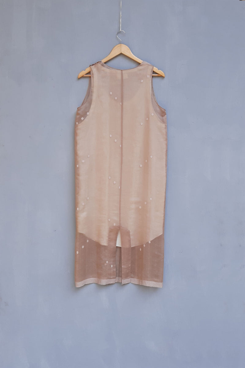 Urvashi Kaur   I   Ris SLEEVELESS DRESS WABI chanderi cotton silk nude TESSELLATE- 94 - Shop Cult Modern