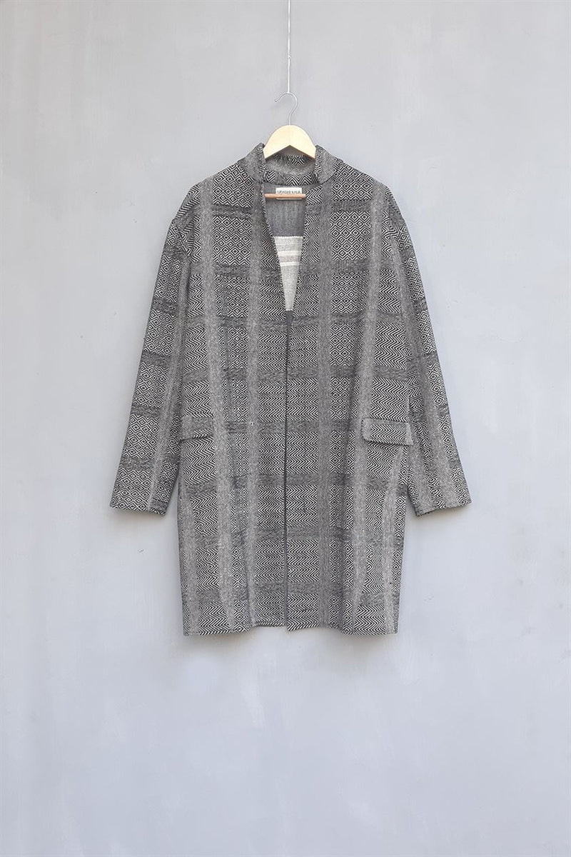 Urvashi Kaur   I   Yohji JACKET PROTO 100% handloom cotton slate TESSELLATE- 40 - Shop Cult Modern