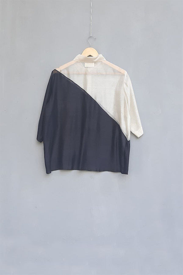 Urvashi Kaur   I   Kobe SHIRT OPACO Chanderi Cotton Silk shell and charcoal TESSELLATE- 16 - Shop Cult Modern