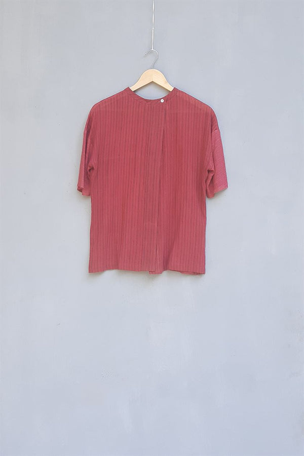 Urvashi Kaur   I   Hamamatsu JERSEY TOP ARCILLA handloom cotton and linen silk jersey brick TESSELLATE- 53 - Shop Cult Modern