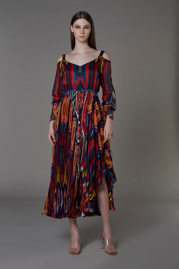 Saaksha & KinniÂ    I   Afghani summer kashmiri dress Cotton silk / Chiffon Multi SS22150 - Shop Cult Modern