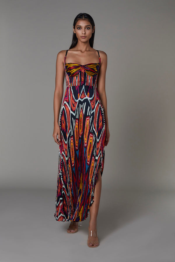 Saaksha & KinniÂ    I   Afghani print asymmetric bustier dress Chiffon Multi SS22047 - Shop Cult Modern