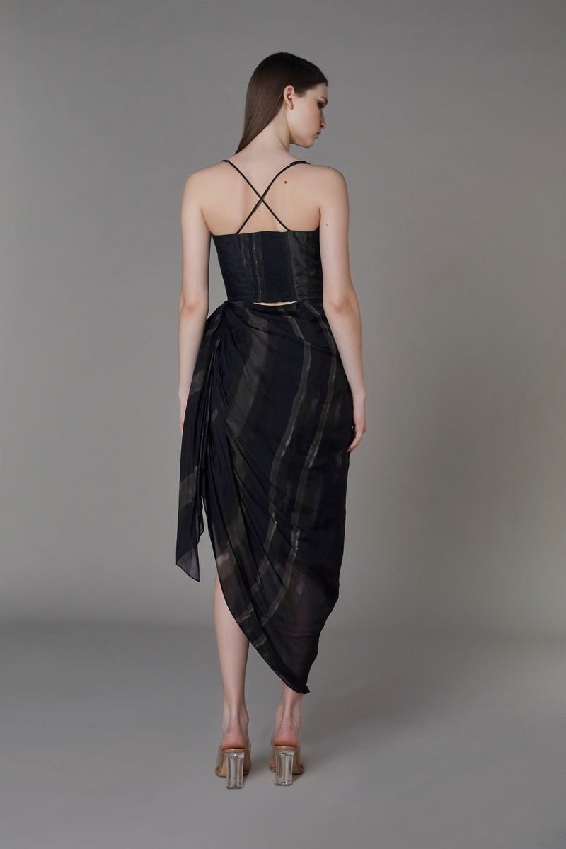 Saaksha & KinniÂ    I   Olive black stripe dolly dress Chiffon / Cotton Silk / Satin Olive Black SS22130 - Shop Cult Modern