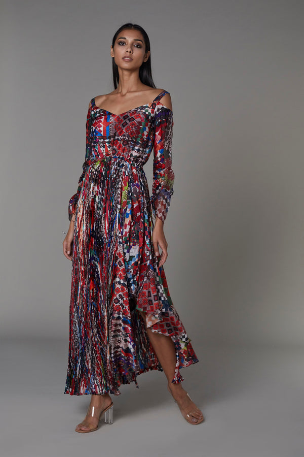 Saaksha & KinniÂ    I   AK print summer kashmiri dress Cotton silk / Chiffon Multi SS22087 - Shop Cult Modern