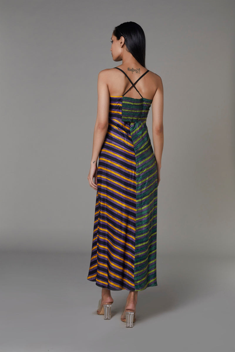 Saaksha & KinniÂ    I   Green/purple, green/black, orange/yellow 3 stripe dress Satin Green / Purple SS22033 - Shop Cult Modern