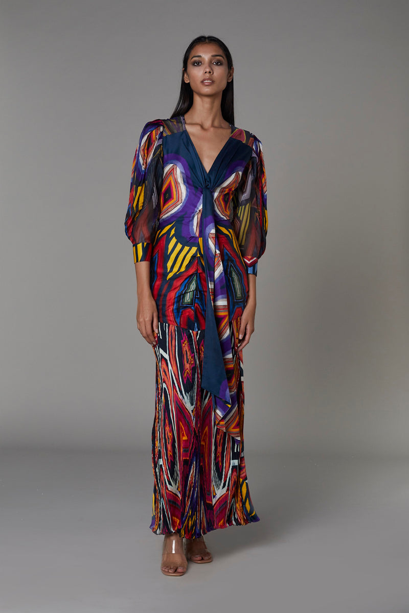 Saaksha & KinniÂ    I   Afghani circle and heart knot front dress Satin / Chiffon Multi SS22128 - Shop Cult Modern