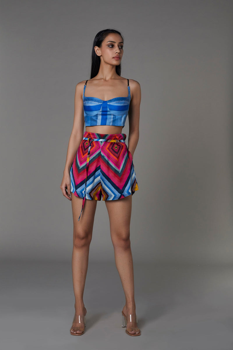 Saaksha & KinniÂ    I   Light blue / blue stripe bustier

Pink blue big diamond shorts Satin Bustier - Blue

Shorts - Pink / blue   SS22052

  SS22053 - Shop Cult Modern