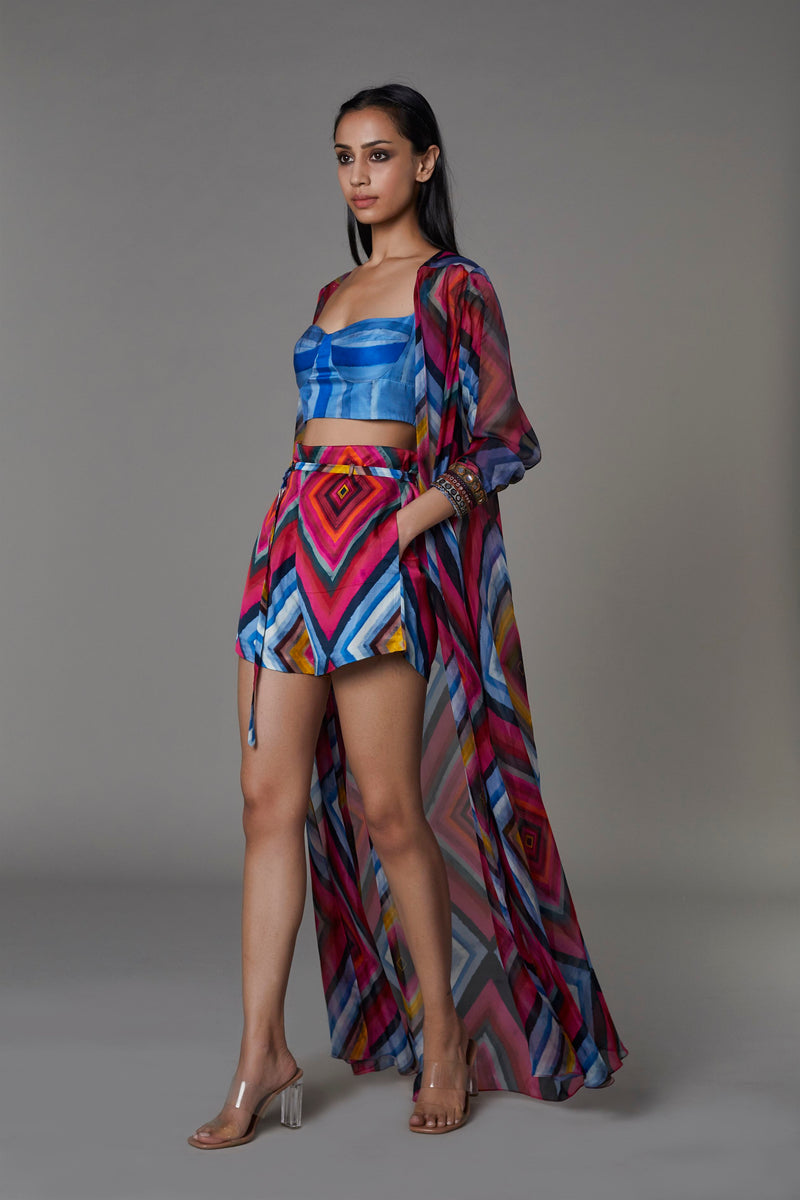 Saaksha & KinniÂ    I   Light blue / blue stripe bustier

Pink blue big diamond shorts Cape - Chiffon / Organza

Bustier - Satin

Shorts - Satin Cape - Pink / blue

Bustier - Blue

Shorts - Pink / blue SS22051

  SS22052

  SS22053 - Shop Cult Modern