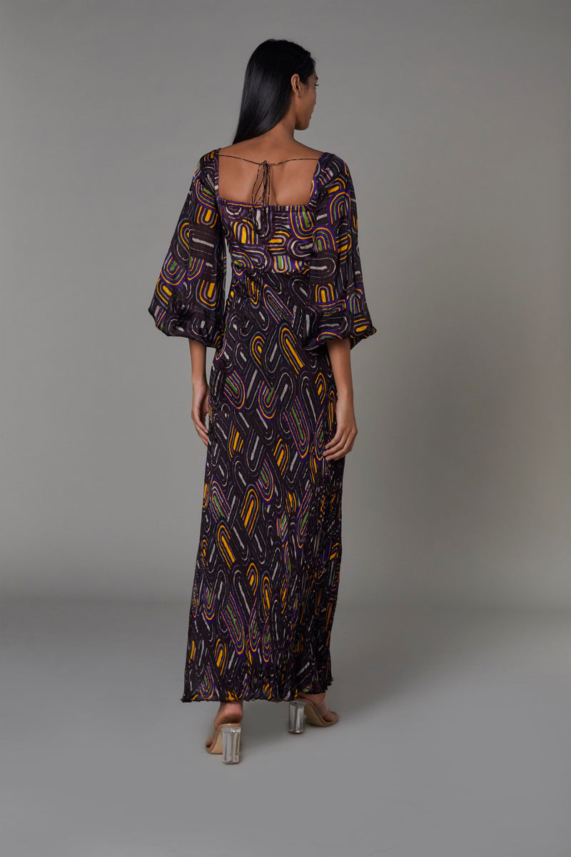 Saaksha & KinniÂ    I   Purple semi circle bustier dress with balloon sleeves Satin / Cotton Silk / Chiffon Purple SS22133 - Shop Cult Modern