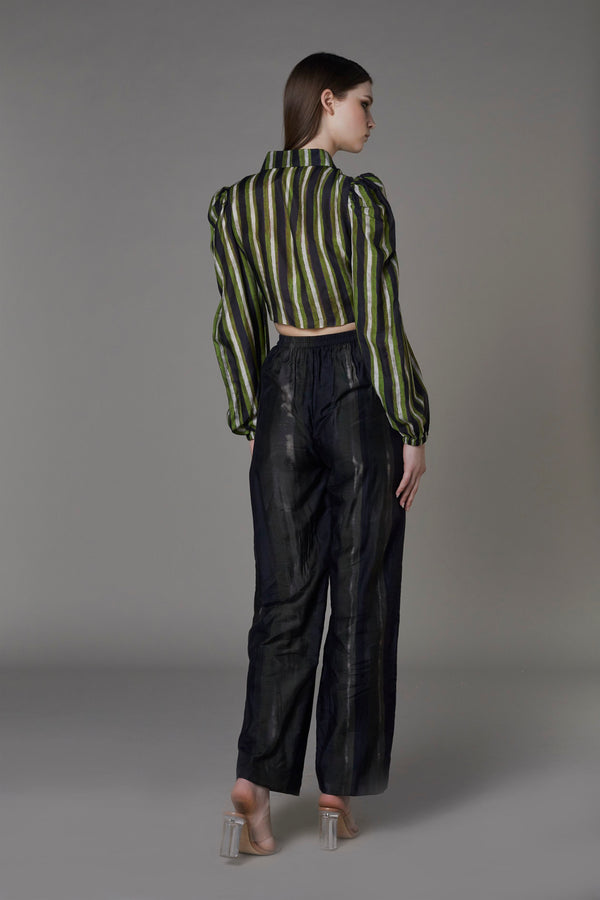 Saaksha & KinniÂ    I   Green stripe knot shirt

Olive black stripe pants Blouse - Cotton Silk

Trousers - Satin Blouse - Green / Black

Trousers - Olive / Black   SS22073

  SS22074 - Shop Cult Modern