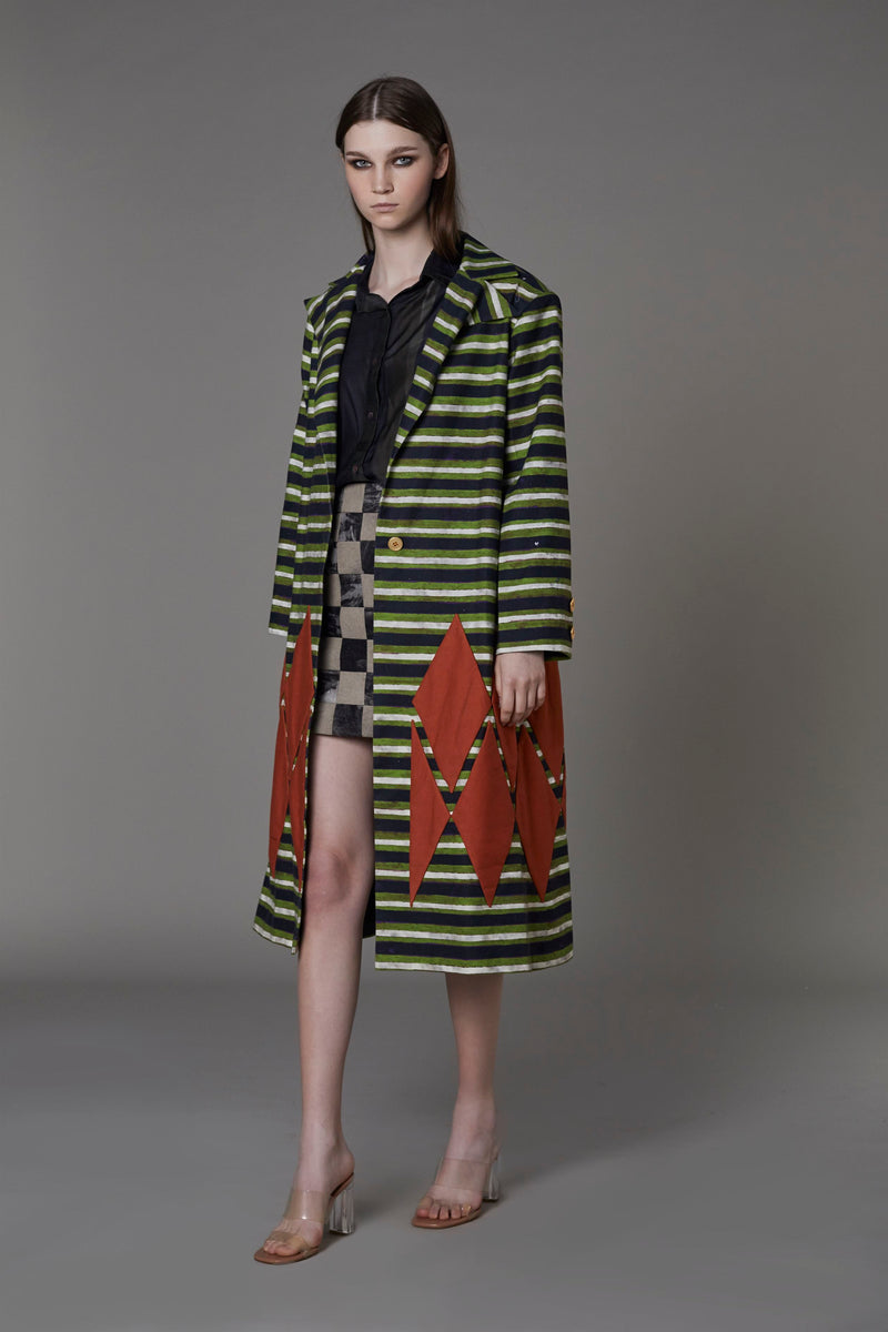 Saaksha & KinniÂ    I   Green stripe jacket with rust diamond patch Drill Multi SS22066 - Shop Cult Modern