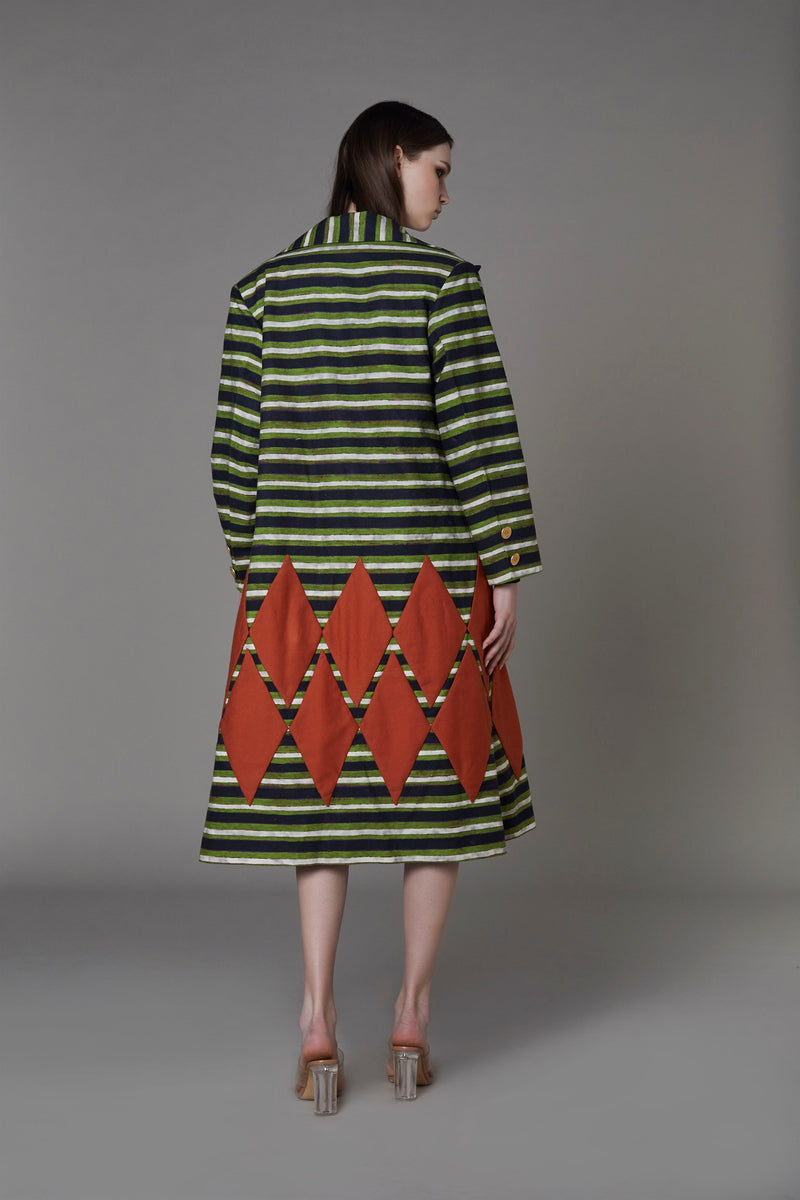 Saaksha & KinniÂ    I   Green stripe jacket with rust diamond patch Drill Multi SS22066 - Shop Cult Modern