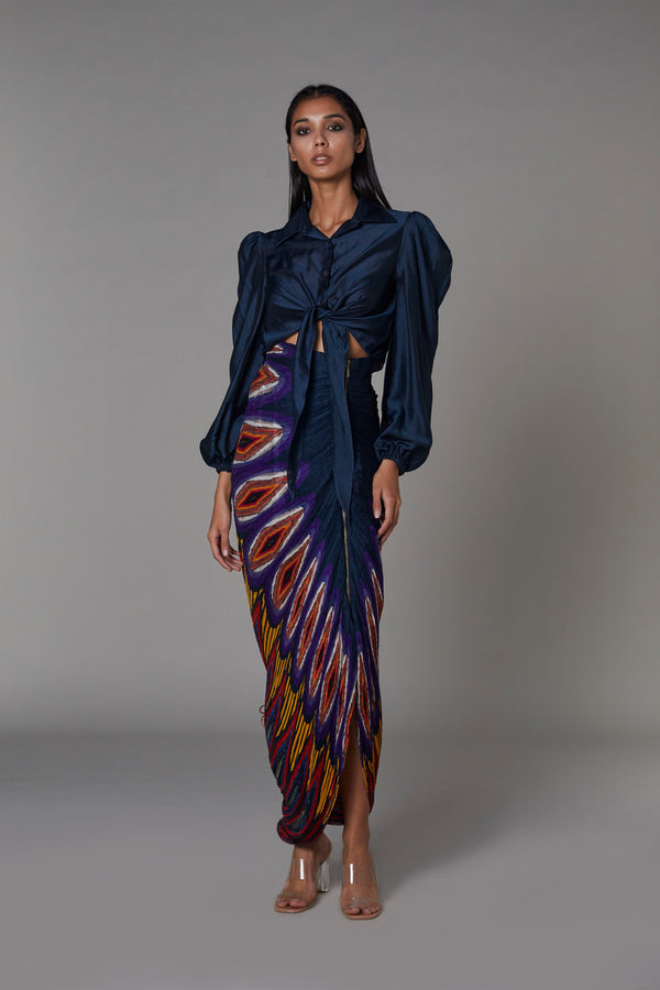 Saaksha & KinniÂ    I   Non print navy blue knot shirt

Afghani circle zipper beach skirt Cotton Silk Blouse - Navy Blue

Skirt - Multi   SS22050

  SS22013 - Shop Cult Modern