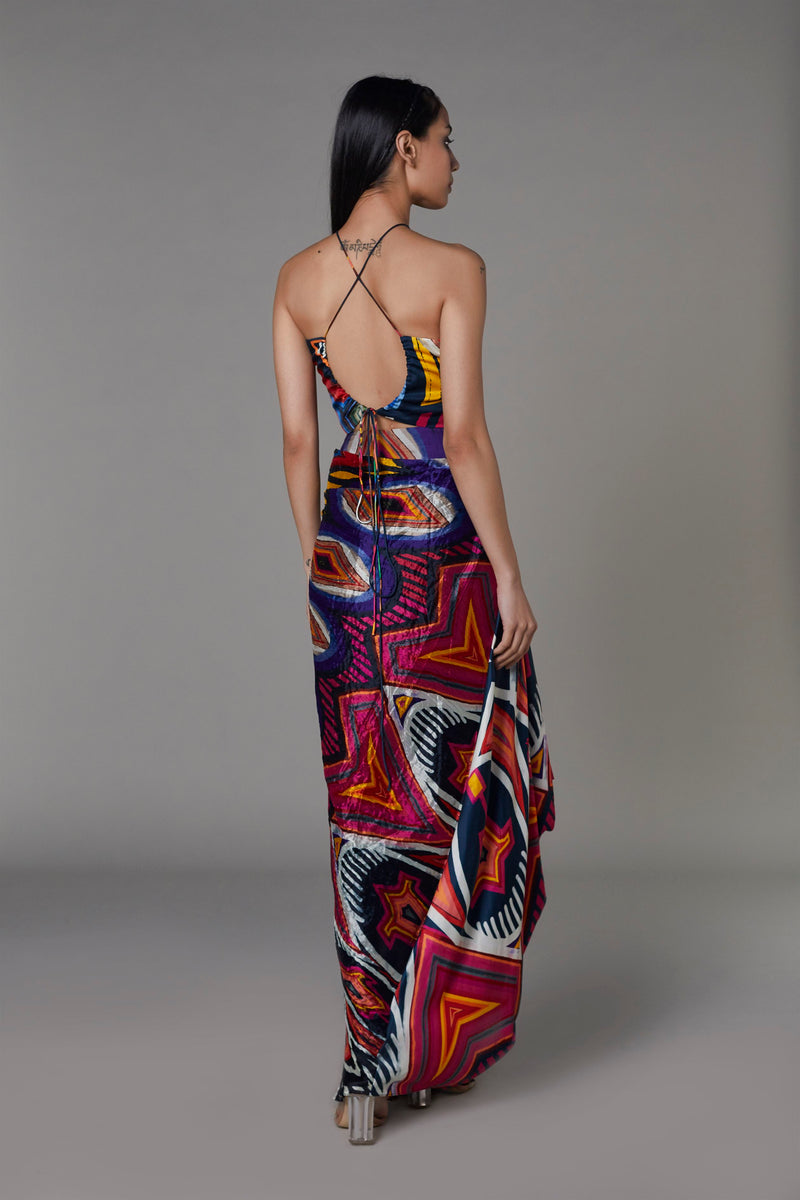 Saaksha & KinniÂ    I   Afghani mix booti bralette

Afghani dhoti skirt

 Bralette - Satin Twill

Skirt - Satin / Chiffon Multi  SS22045

  SS22046 - Shop Cult Modern