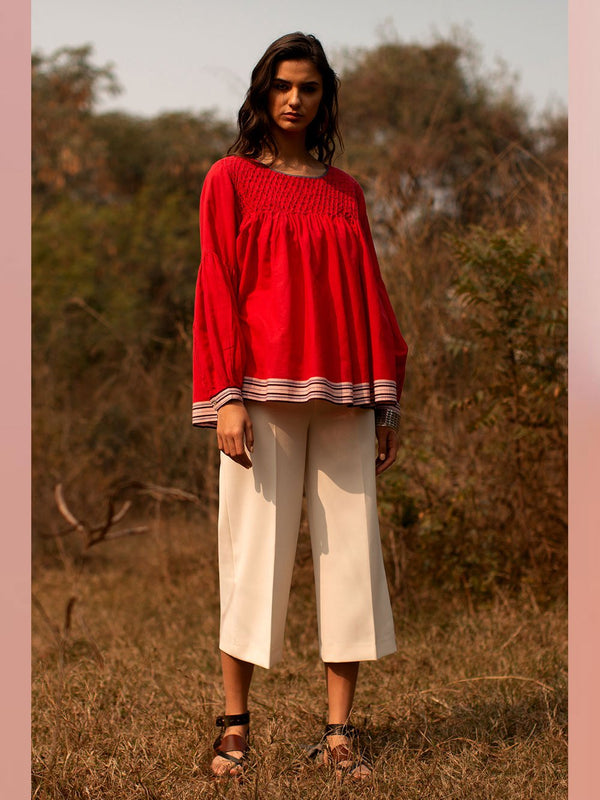 Payal Pratap   -   Top Hopkins  I  Round Neck Top With Hand Detailing And Smocking. - Shop Cult Modern
