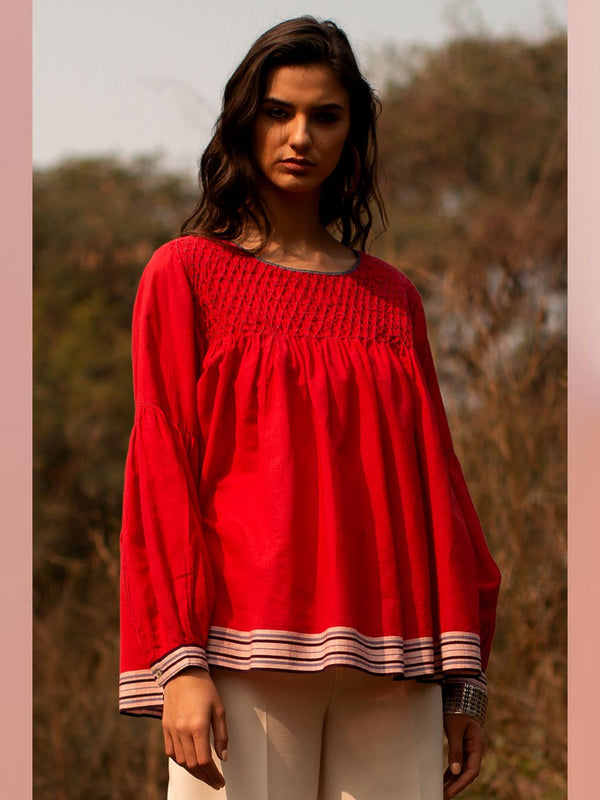 Payal Pratap   -   Top Hopkins  I  Round Neck Top With Hand Detailing And Smocking. - Shop Cult Modern