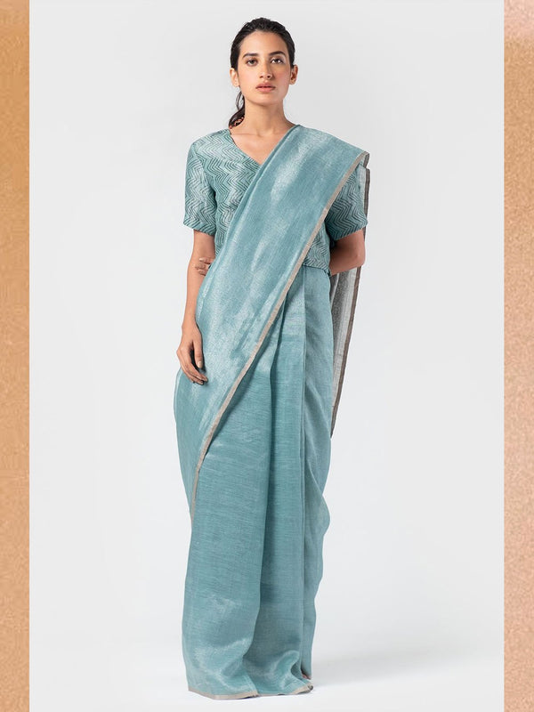 Anavila  I   periwinkle-metallic-sari - Shop Cult Modern