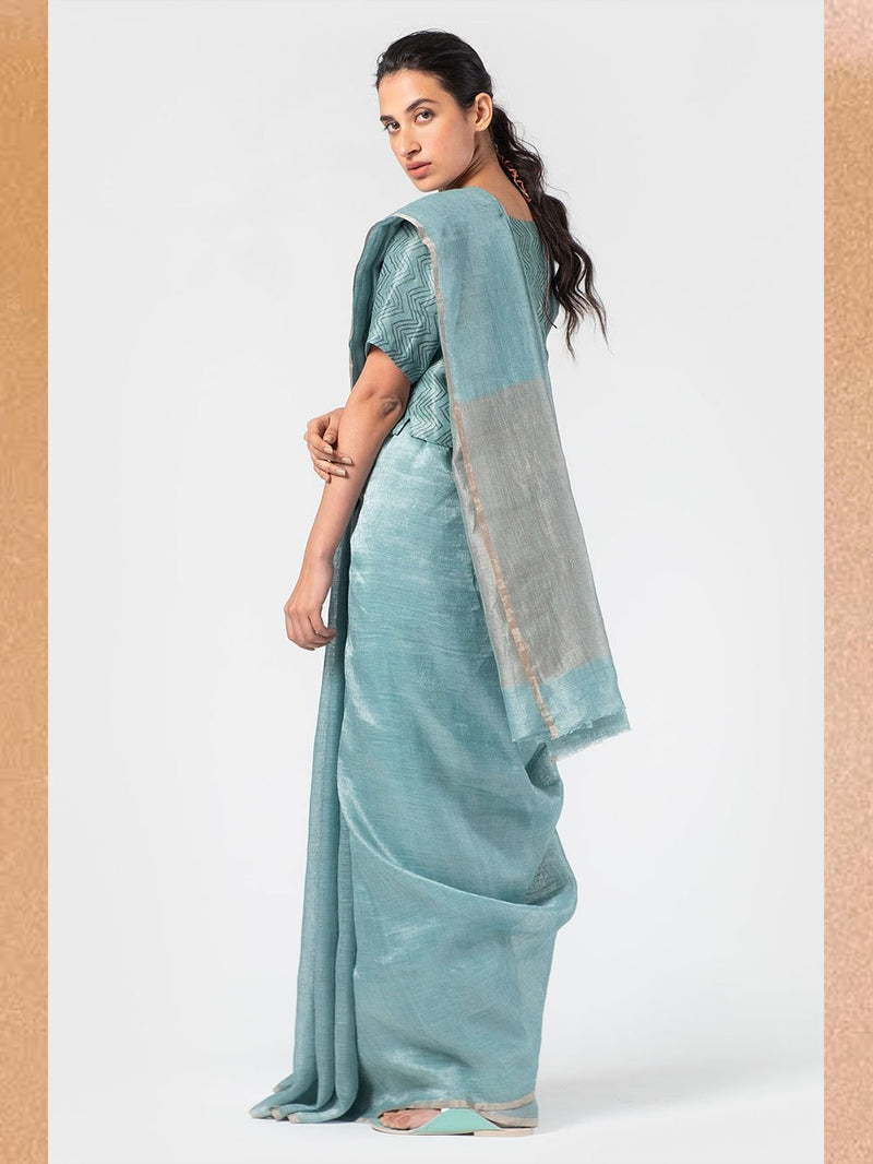 Anavila  I   periwinkle-metallic-sari - Shop Cult Modern