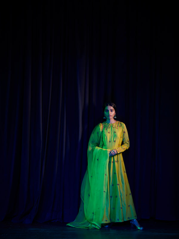 Shikha Mehta Elizabeth Lime Zarina Lehenga Set Silk Chanderi +Silk Organza Lime The Other Me Sm-Aw-015 - Shop Cult Modern