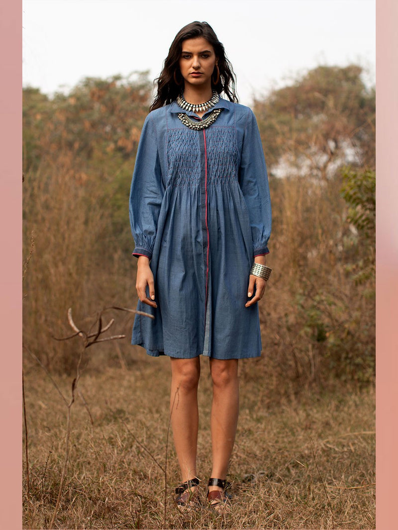 Payal Pratap   -   Tunic Keith  I  Collared Tunic With Smocking And Contrasting Placket - Shop Cult Modern