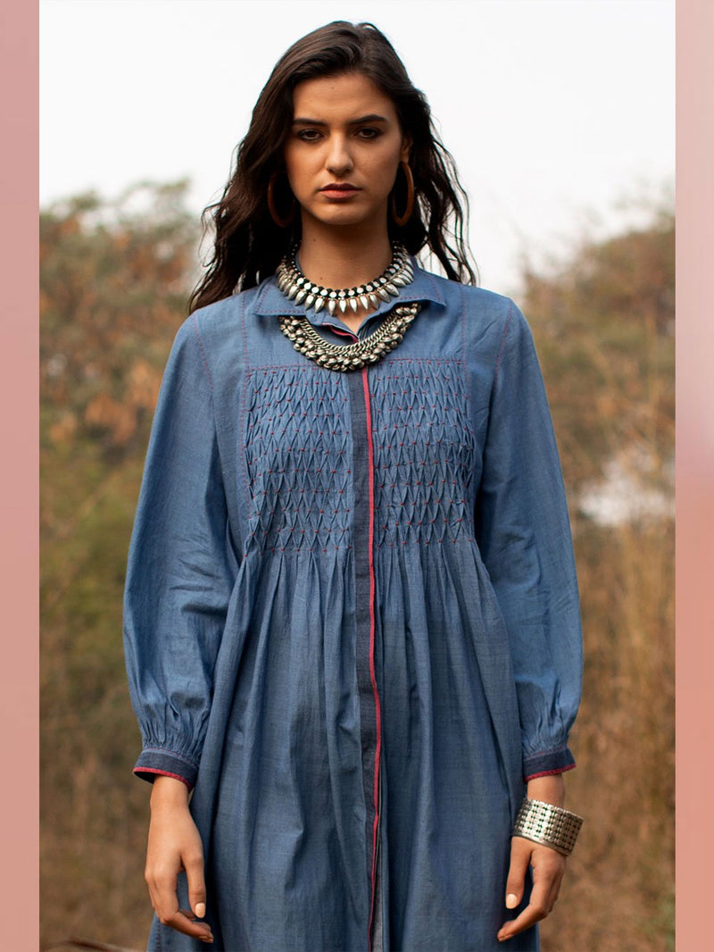 Payal Pratap   -   Tunic Keith  I  Collared Tunic With Smocking And Contrasting Placket - Shop Cult Modern