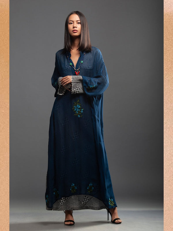 Sanskar by Sonam Dubal - Blue Georgette Garden Embroidery Long Tunic - Shop Cult Modern