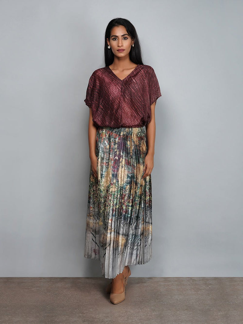 Yavi   I   Tie Dyed Top With Printed Pleated Skirt - Shop Cult Modern