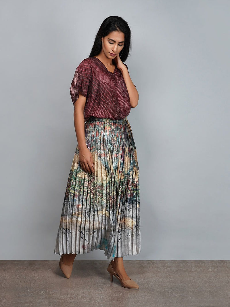 Yavi   I   Tie Dyed Top With Printed Pleated Skirt - Shop Cult Modern