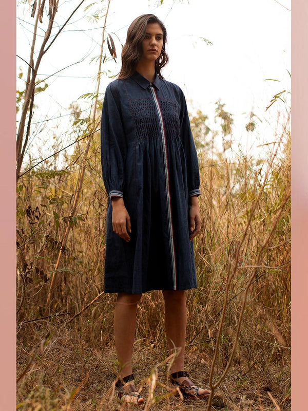 Payal Pratap   -   Tunic Keith  I  Collared Tunic With Smocking And Contrasting Placket - Shop Cult Modern