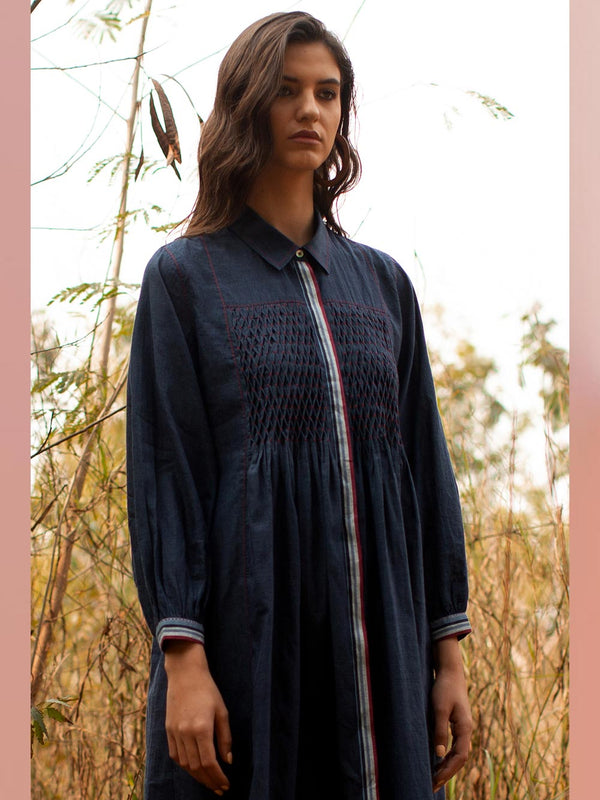 Payal Pratap   -   Tunic Keith  I  Collared Tunic With Smocking And Contrasting Placket - Shop Cult Modern