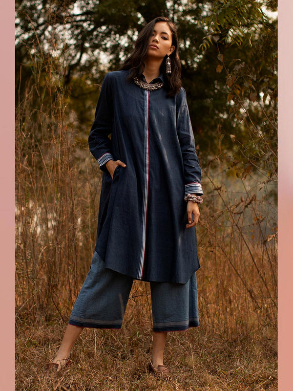 Payal Pratap   -   Tunic Vinson  I  Front Open Collared Tunic With Contrasting Placket And Back Smocking - Shop Cult Modern