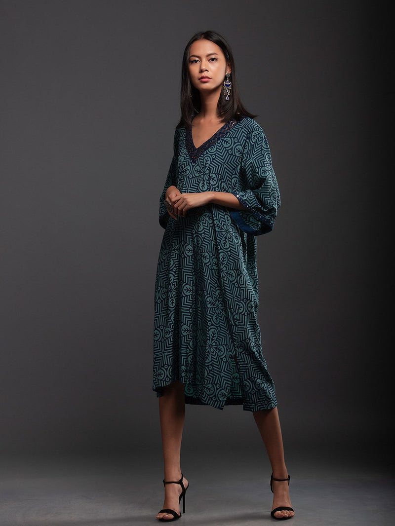 Sanskar by Sonam Dubal - Blue Illusion Tile Printed Dress - Shop Cult Modern